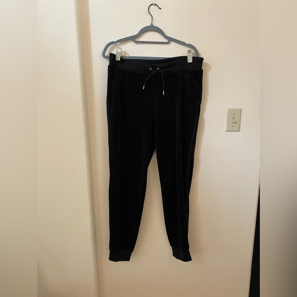 Juicy Couture Pants - Juicy Couture Black Velour Joggers Size L Rib Waist Drawstring Y2K Track Joggers
